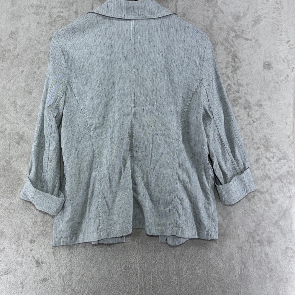Chico's Blue & White Micro Pinstripe Linen Blend Open Jacket Size L Chico's 2 - Picture 7 of 9